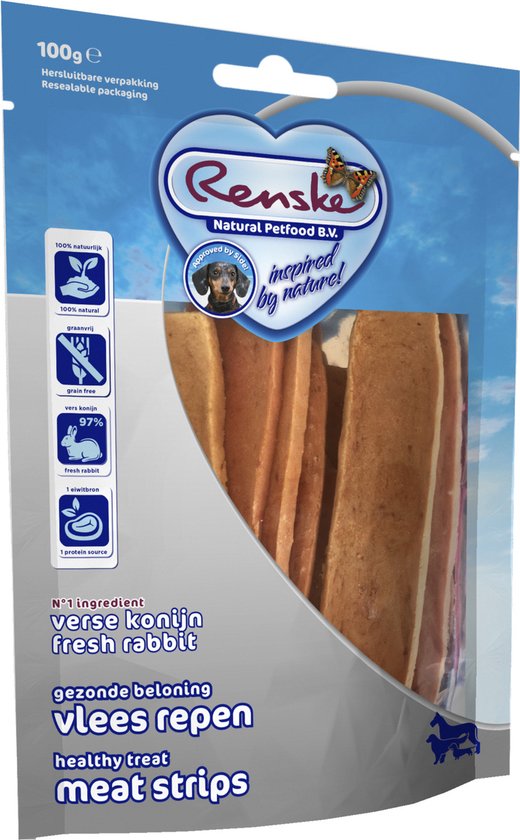 Renske Vleesrepen  - Hondensnacks - Konijn & Groente - 100 g