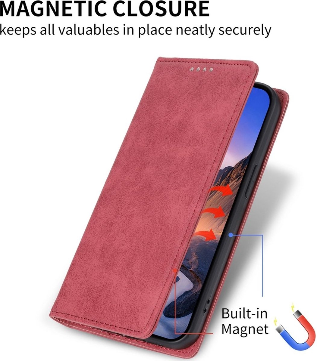 Mobigear Telefoonhoesje geschikt voor Xiaomi 14T Hoesje | Mobigear Wallet Bookcase Portemonnee | Pasjeshouder voor 1 Pasje | Telefoonhoesje voor Pinpas / OV Kaart / Rijbewijs - Rood