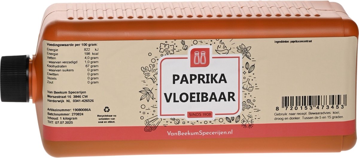 Goedkoopste Van Beekum Specerijen - Paprika Vloeibaar 3300 CU - Flacon 1 KG
