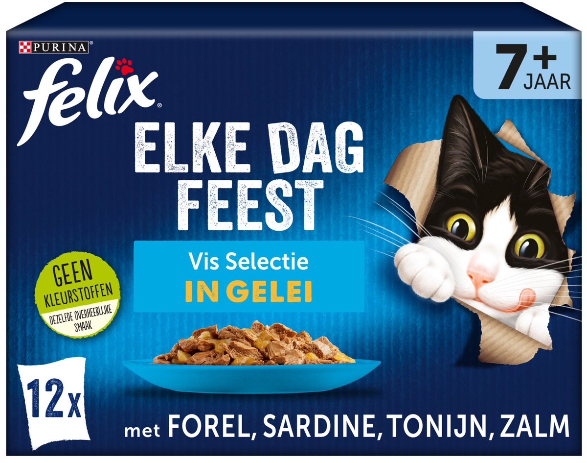 Felix Kattenvoer Nat Selectie in Gelei Elke Dag Feest Vis 7+ 12 x 85 gr