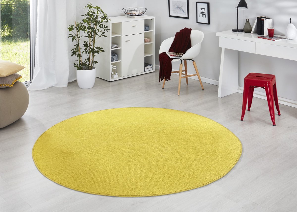 Flycarpets Rond Uni Laagpolig Effen Vloerkleed - Fancy - Geel 200cm rond Ø