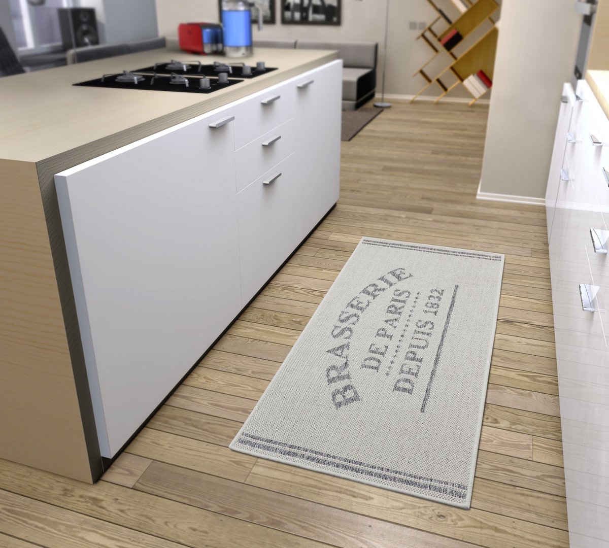Flycarpets Loper Keuken - Brasserie de Paris- Grijs / Creme 62x150 cm