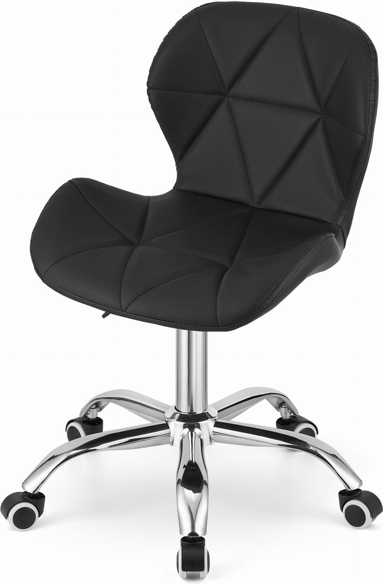 Bureaustoel AVOLA DORY-21 Zwart, Kunstleer Zitting, Ergonomisch en Verstelbare Zithoogte, 5-Poot Chrome Basis, Geschikt voor Thuis en Kantoor, Max. 110 kg