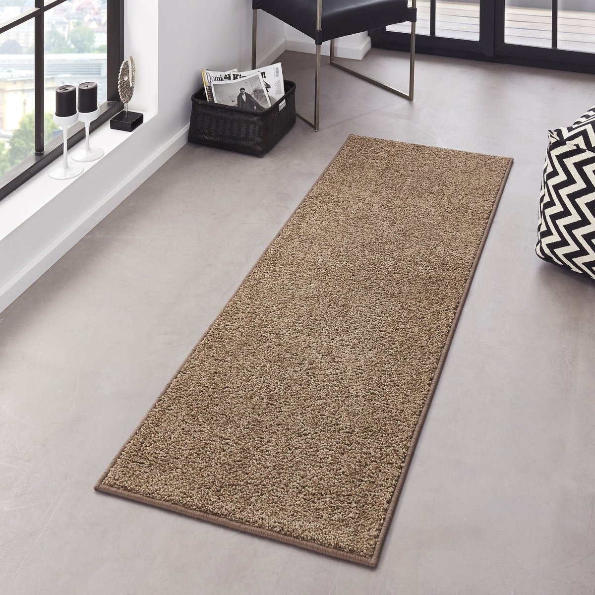 Flycarpets Pure Loper / Vloerkleed Bruin - Laagpolig Tapijtloper - 80x300 cm