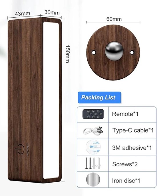 RM Store® - LED Wandlamp - Draagbare Nachtlampje - Leeslamp - Touch Control - 3 Kleuren - USB Opladen - 20 x 3 x 20 cm. van RM Store® — afbeelding 2