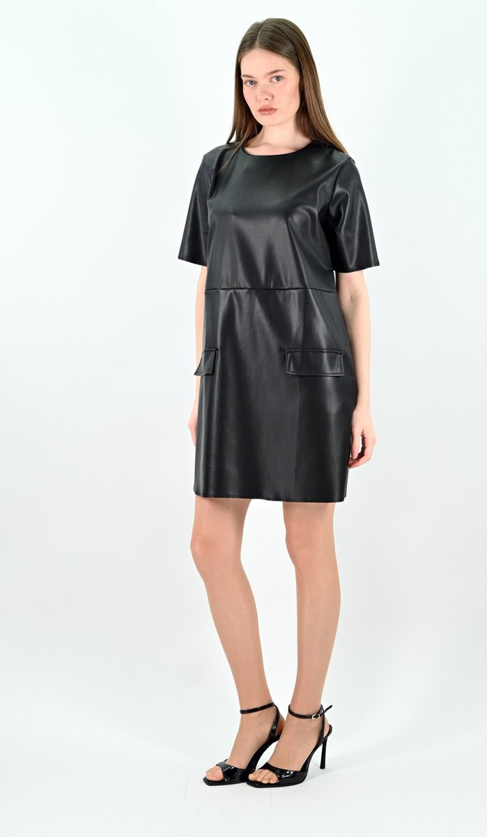 YesMooi - Faux Leather Mini Jurk - Zwart - M (38)