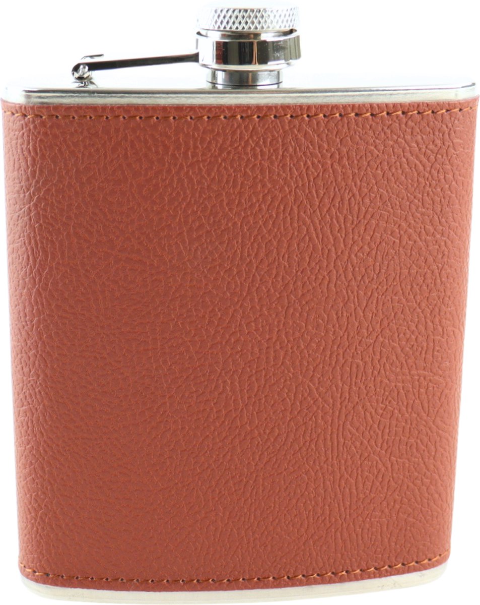 HIXA Heupfles - Flacon - Veldfles - Platvink - 200 ml - PU Leder - Bruin