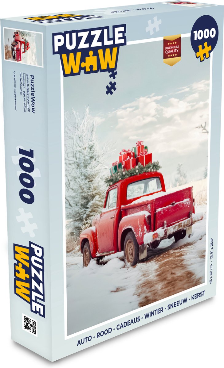 Puzzel Auto - Rood - Cadeaus - Winter - Sneeuw - Kerst - Legpuzzel - Puzzel 1000 stukjes volwassenen - Kerstpuzzel - Kerstpuzzels - Kerst - Cadeau - Kerstcadeau voor mannen, vrouwen en kinderen