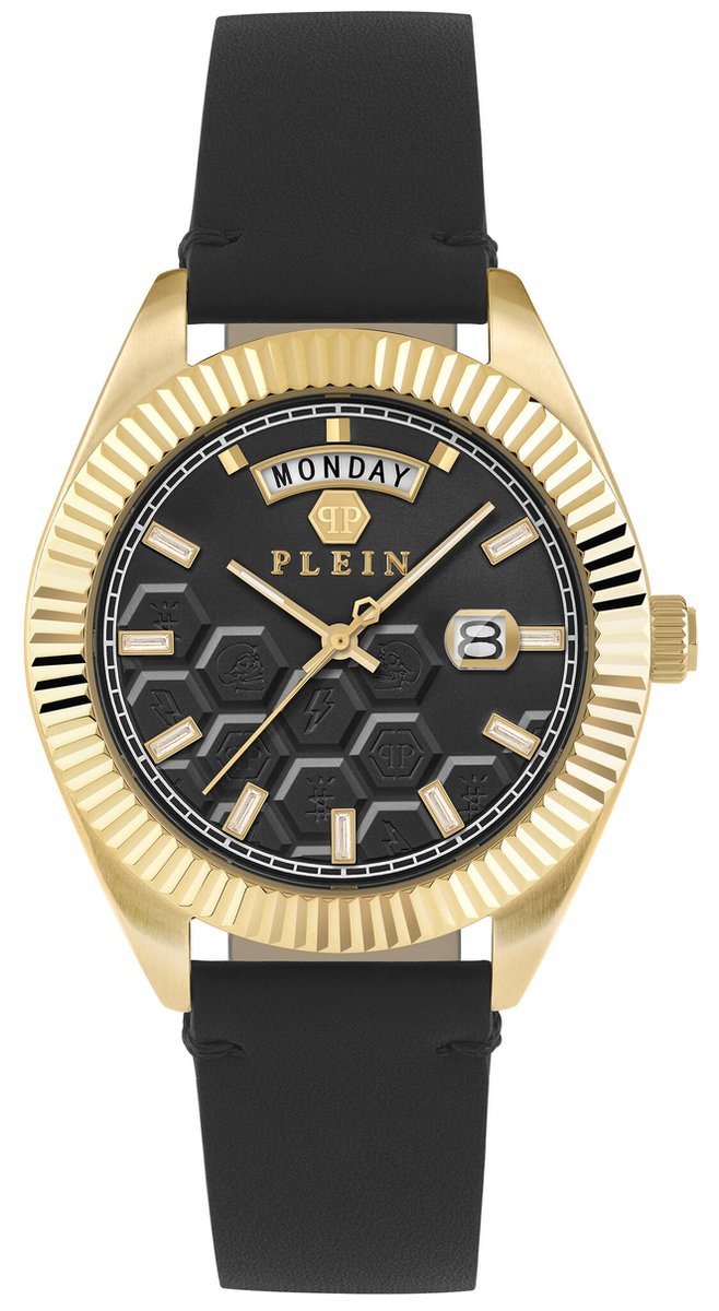 Philipp Plein Date Superlative Gent PWPVA0224 Horloge - Leer - Zwart - Ø 42 mm