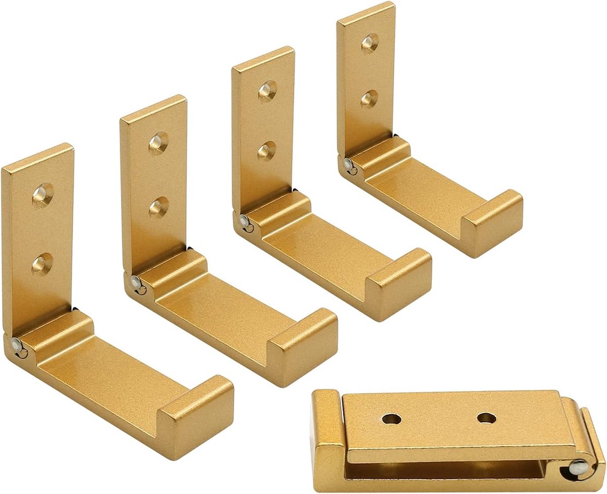 JGS ® Stijlvolle Set van 5 Opvouwbare Muurhaken in Goud voor Diverse Ophangbehoeften