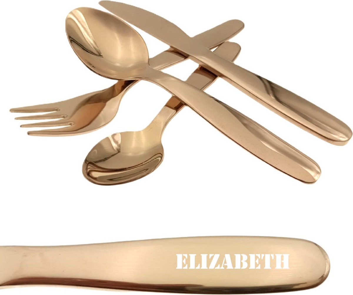 Goedkoopste Kinderbestek Met Stoere Naam Gravering - Elizabeth - Rosegoud