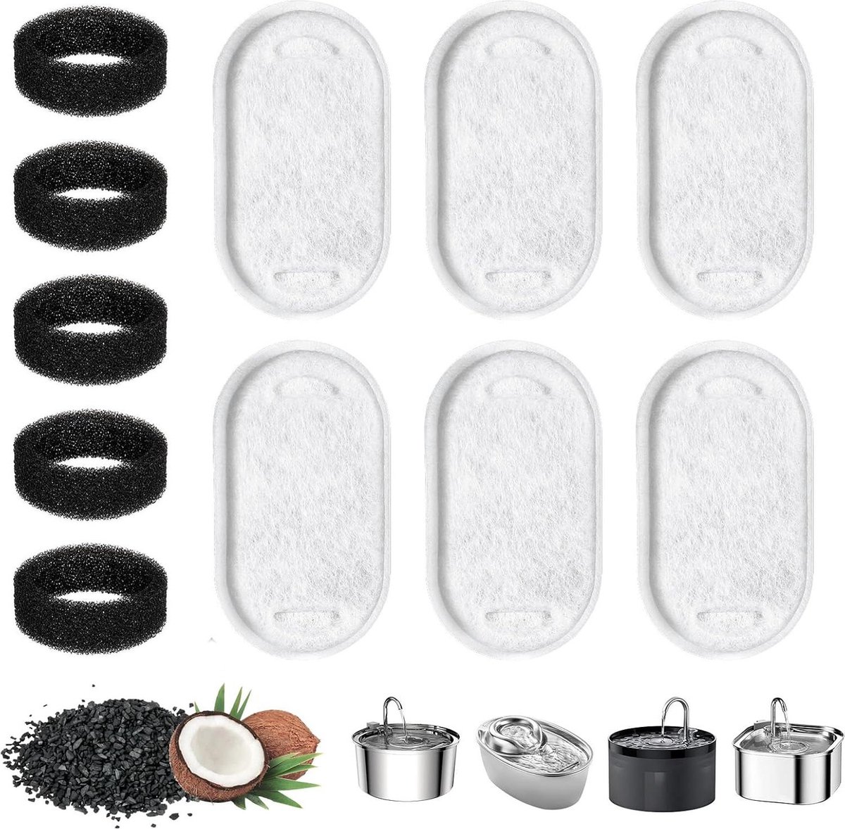 12 kattenfonteinfilters - set van 6 actieve koolfilters en 6 schuimfilters - waterfonteinfilters voor huisdieren - 32 l/2 l