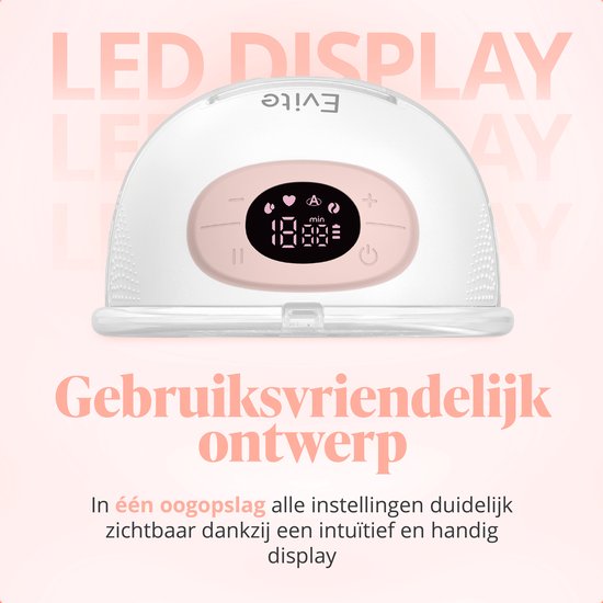 Evite Elektrische Draadloze Borstkolf Nova – Handsfree & Draagbaar – BPA-Vrij – Dubbele Borstkolf - Met E-Book – Inclusief Tas - Wit & Roze