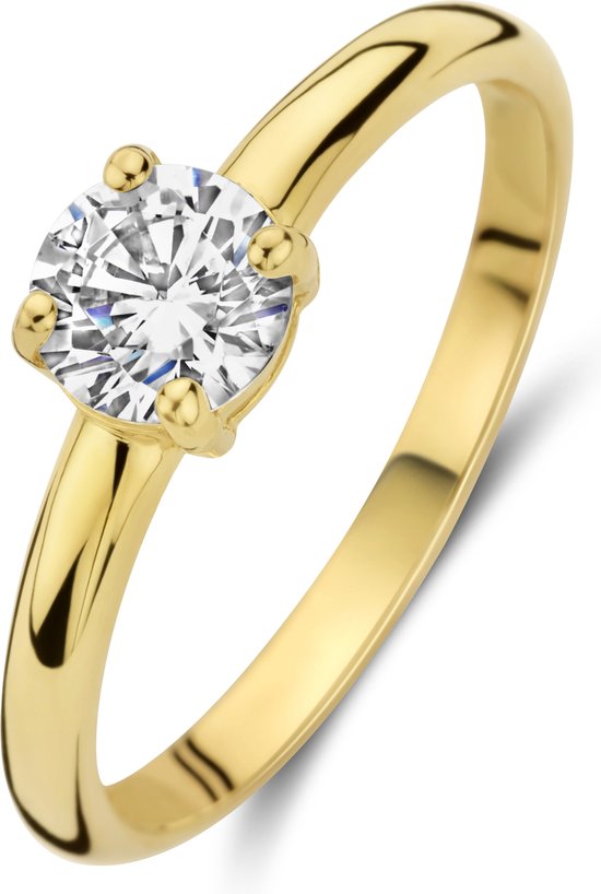 New Bling 9NBG-0794-52 Ring en or avec zircone - 14 carats - Or - Ring - 5 mm - Zircone - Sertissage 4 griffes - Chaton - Solitaire - Taille 52 - Or