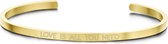 Key Moments 8KM-B00454 - Stalen open bangle met tekst - love is all you need - zirkonia - one-size - goudkleurig
