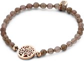 CO88 Collection Beloved 8CB 90225 Bracelet extensible avec éléments en acier - Arbre de vie Ø 12 mm - Natuursteen de jade 4 mm - Taille unique - Marron / Rose