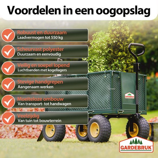 Gardebruk Bolderkar - Belastbaar tot 550kg Zeil 114x52x64cm - Groen van Gardebruk — afbeelding 3
