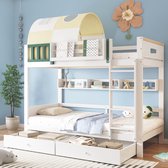 Bol.com Gutent Kinderstapelbed (Zonder matras) met Kleine tent Relingen Vier treden ladderTwee laden op wielen Grenen + MDF Wit ... aanbieding