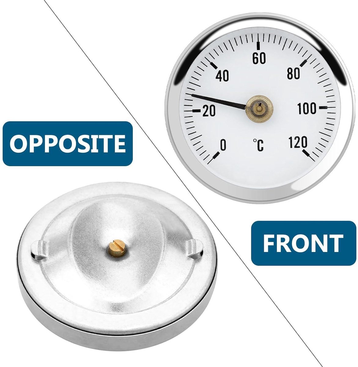 2 Stuks Veerthermometer Voor Verwarmingsbuizen – 63 Mm, 0-120°C, Voor Radiatoren, Warmwaterleidingen En Industriële Toepassingen