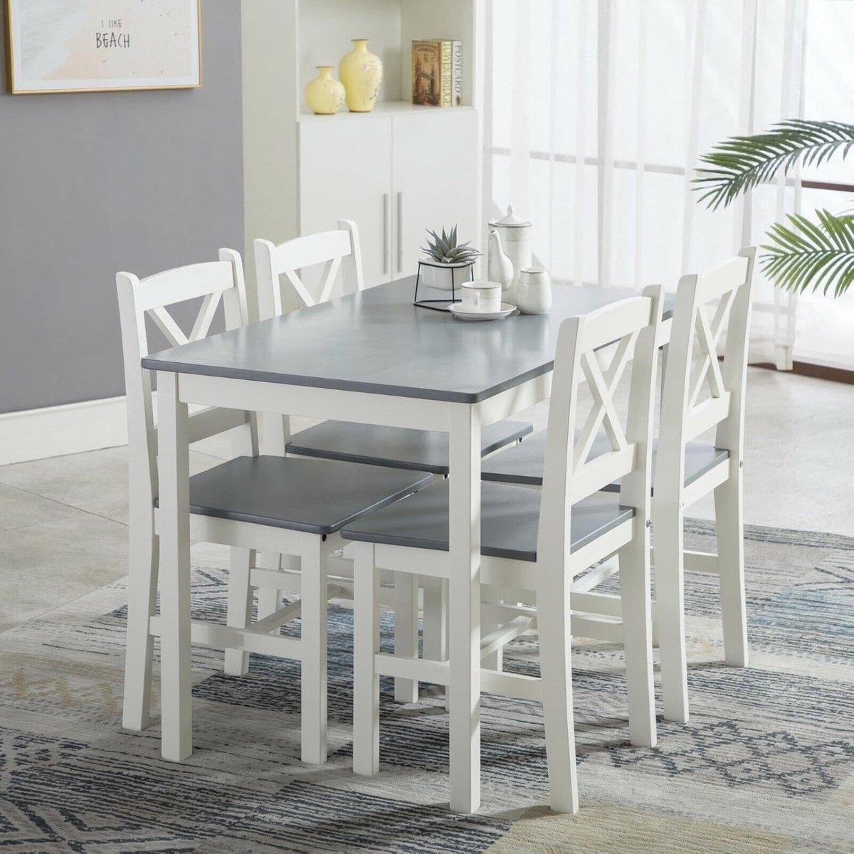 Eettafel met 4 Stoelen Set van Grenenhout - Compacte Eetgroep voor Keuken en Eetkamer