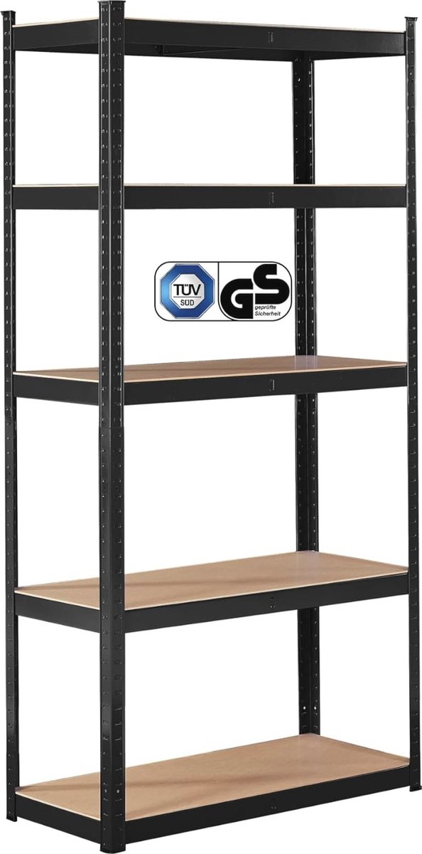 Stellingen voor Zwaar Gebruik 180x90x40 cm - 875 kg Draagvermogen - Opslagrekken met 5 MDF Platen - Zwart