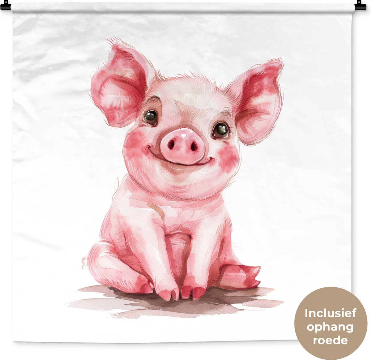 Wandkleed 150x150 cm - Wanddoek Varken - Roze - Baby dier - Boerderij dieren - Wandtapijt - Wandkleden