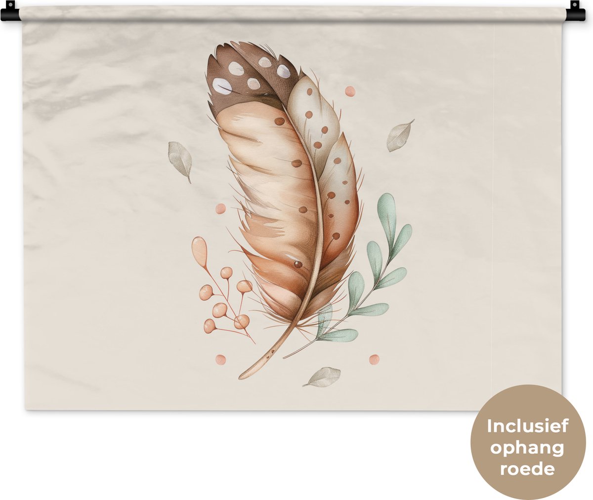 Wandkleed 90x67.5 cm - Wanddoek Veer - Bohemian - Boho - Pastel kleuren - Wandtapijt - Wandkleden