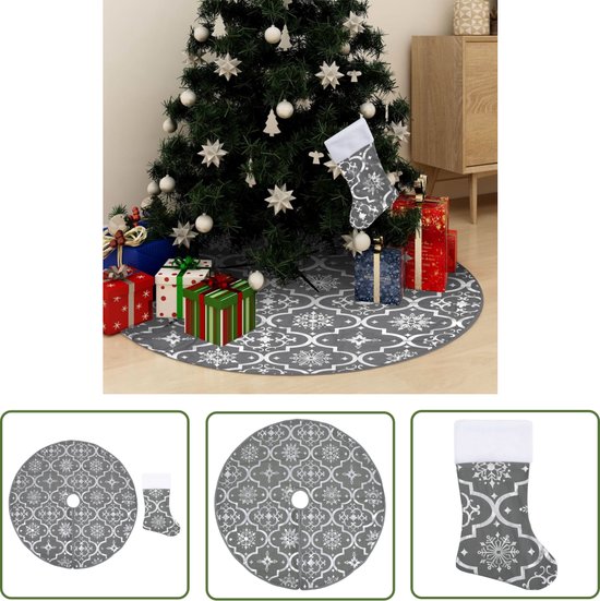 vidaXL Kerstversiering - Kerstboomrok - Kerstboomrok luxe met sok 122 cm stof grijs - Kerstdecoratie - Kerstboom Rok - Stoffen Kerstboomrok
