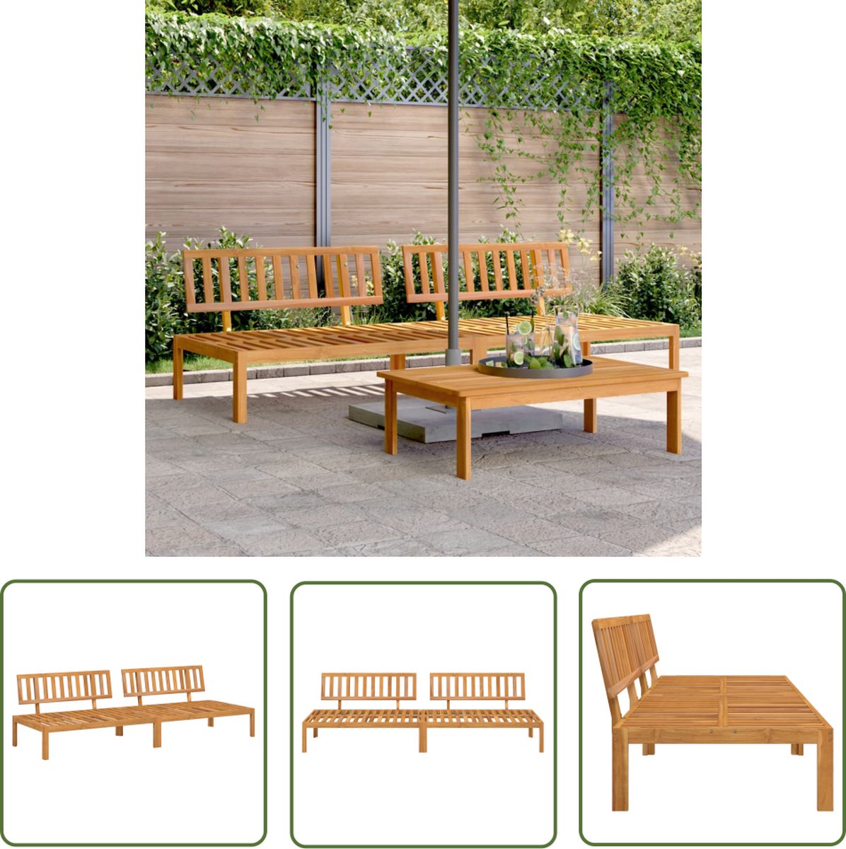 vidaXL Tuinset - Tuinbank - Tuinmiddenbanken 2 st pallet massief acaciahout - Acacia Hout - Buitendecoratie - Lounge Set