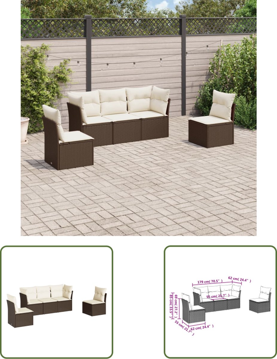Loungeset met bruine poly rattan, inclusief kussens - Tuinmeubilair.