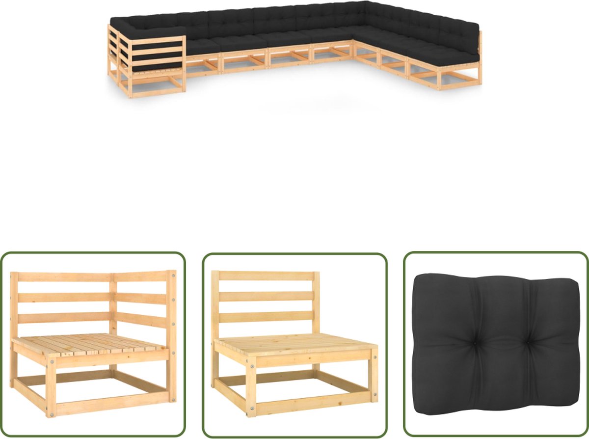 The Living Store 10-delige Loungeset met antracietkleurige kussens grenenhout - Loungeset - Tuinmeubels - Buitenmeubilair - Pallets - Hout