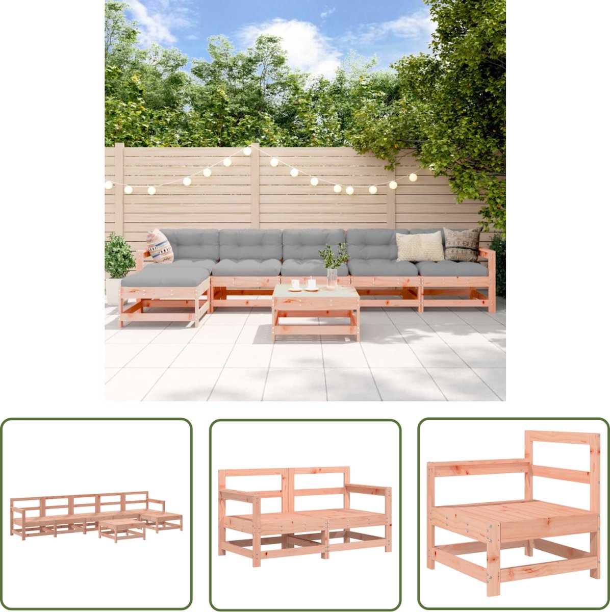 The Living Store 7-delige Loungeset massief douglashout - Loungeset - Tuinset - Lounge Bank - Hout - Douglashout