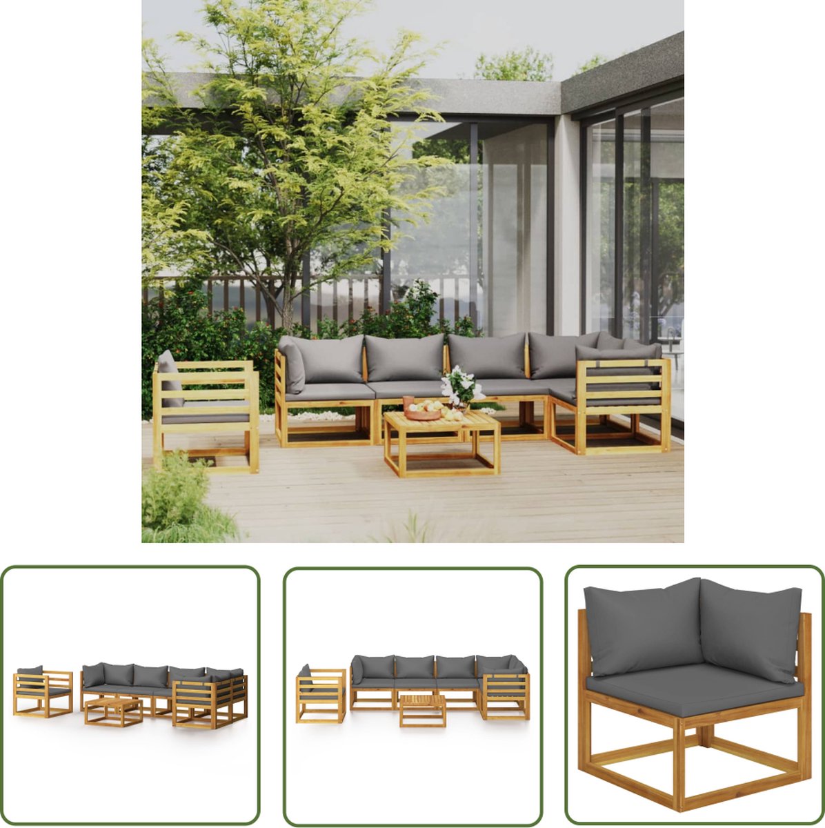 The Living Store 7-delige Loungeset met kussens massief acaciahout - Loungeset - Tuinset - Acacia Hout - Outdoor Meubilair - Lounge Bank