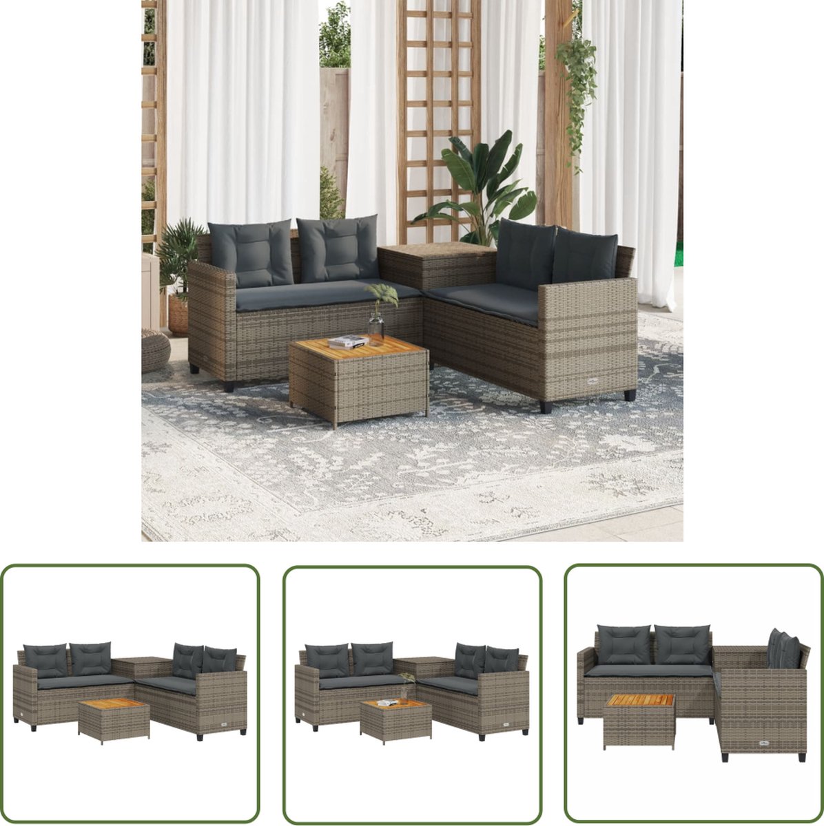 The Living Store Tuinbank met tafel en kussens L-vormig poly rattan grijs - Tuinbank - Lounge Set - Buitendecoratie - Outdoor Furniture - Garden Sofa The Living Store Tuinbank met tafel en kussens L-vormig poly rattan grijs - Tuinbank - Lounge Set - Buitendecoratie - Outdoor Furniture - Garden Sofa - Afbeelding 1
