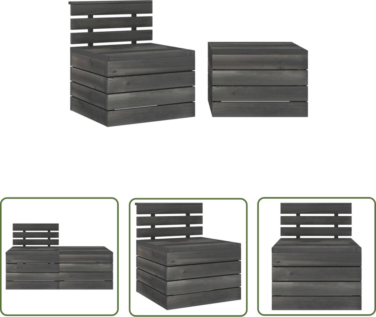 The Living Store 2-delige Loungeset pallet massief grenenhout donkergrijs - Tuin Lounge Set - Houten Loungestoel - Tuinset - Pallets Bank - Outdoor Meubels