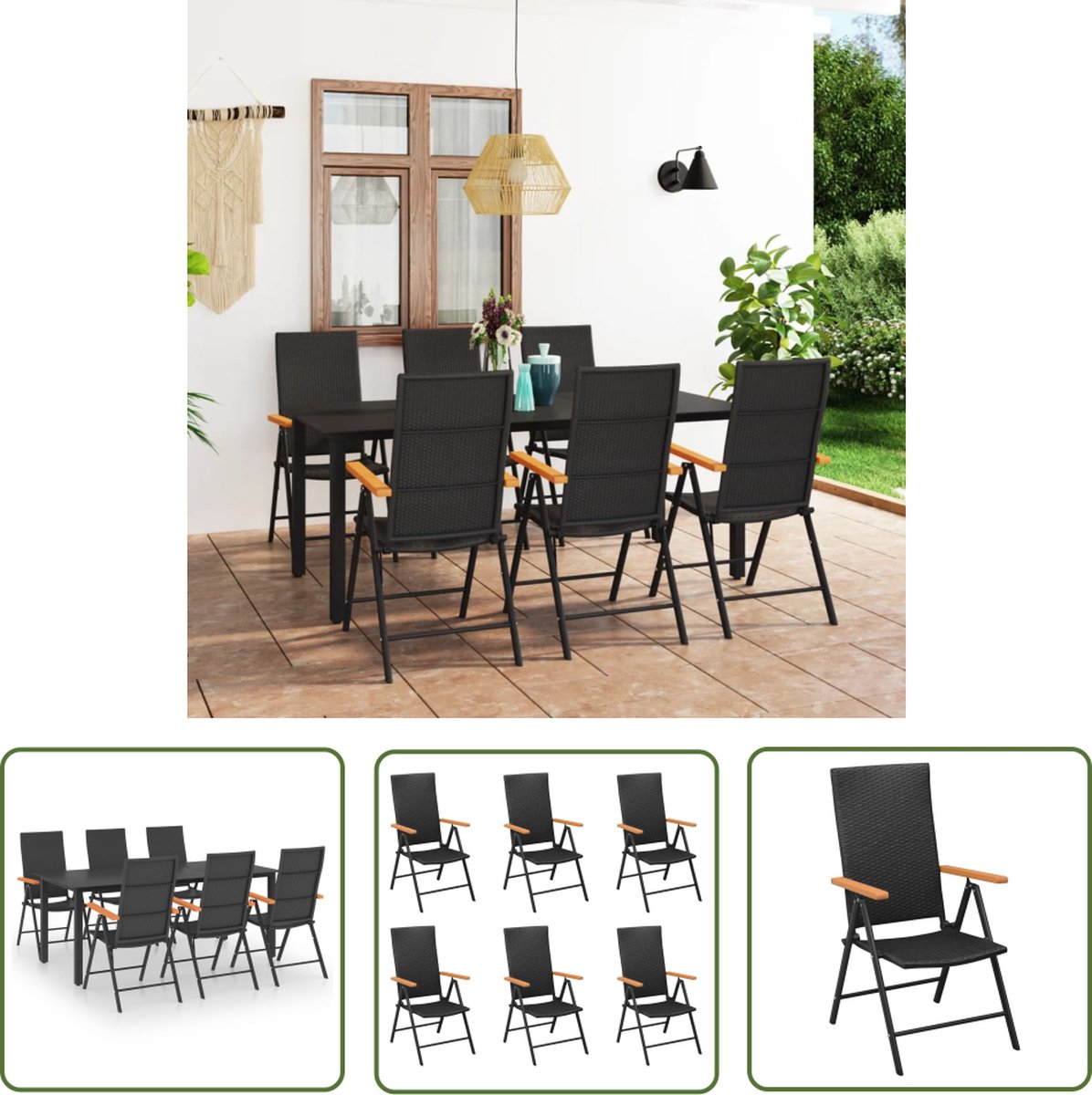 The Living Store 7-delige Tuinset zwart en bruin - Tuinmeubleset - Lounge Set - Buitendecor - Eetkamerset - Garden Furniture Tuinset met zwarte en bruine tuinmeubels voor buiten - The Living Store.