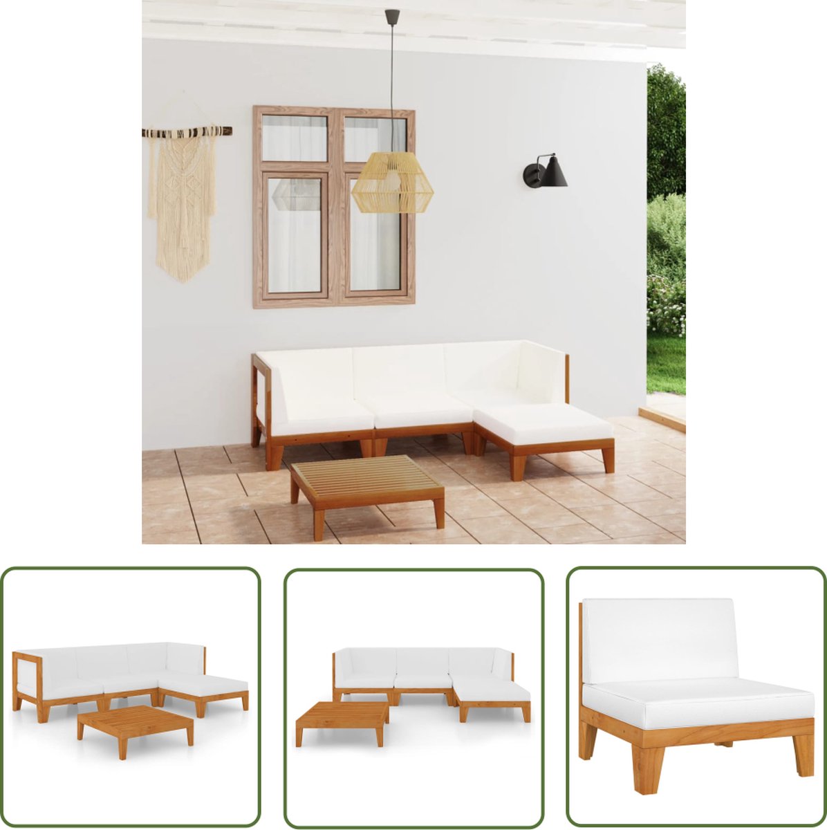 The Living Store 5-delige Loungeset met kussens massief acaciahout - Tuinstoel - Loungestoel - Buitentijnen - Acacia Hout - Tuinset