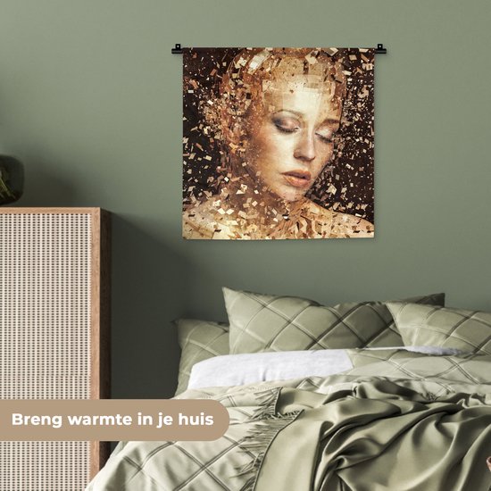 Wandkleed 60x60 cm - Wanddoek Vrouw - Abstract - Kunst - Wandtapijt - Wandkleden