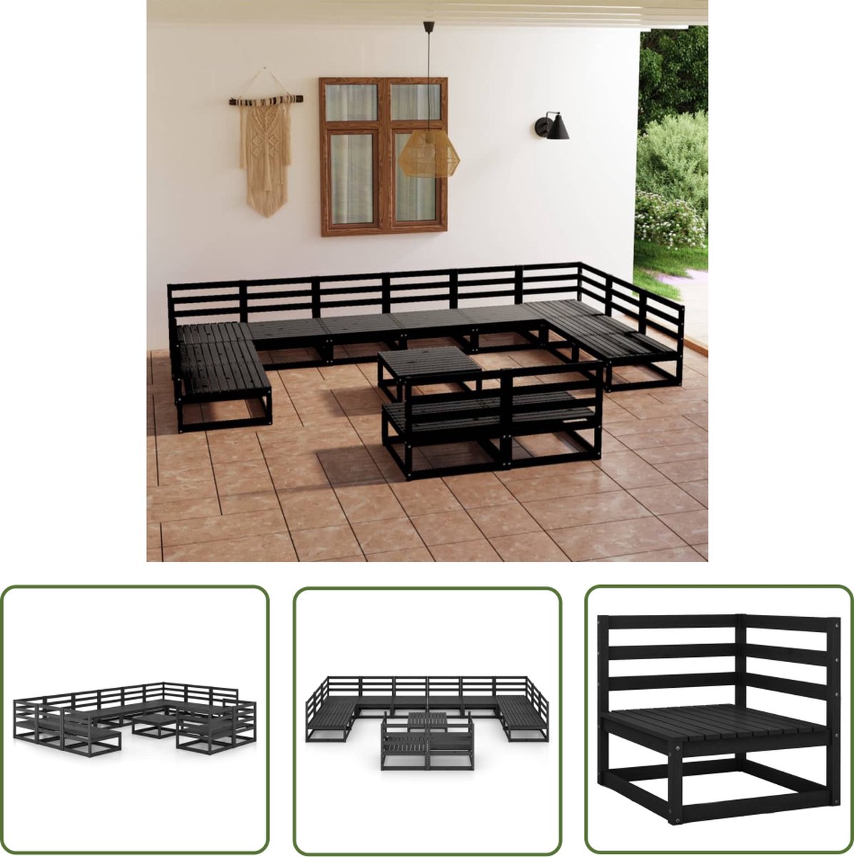 Massief grenenhouten loungeset met bank en tuinmeubilair - Buitendecor - Tuinset.