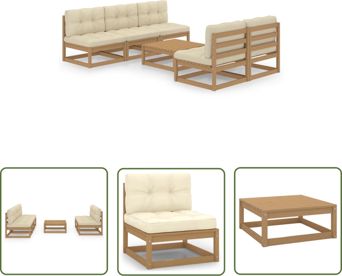 The Living Store 6-delige Loungeset met kussens massief grenenhout - Tuinset - Lounge Set - Houten Tuinset - Grenenhouten Tuinset - Buisensets