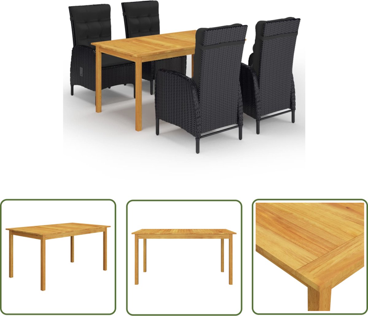 The Living Store 5-delige Tuinset zwart - Eetkamerstoel - Acacia Hout - Buitentafel - Tuinset - Lounge Set