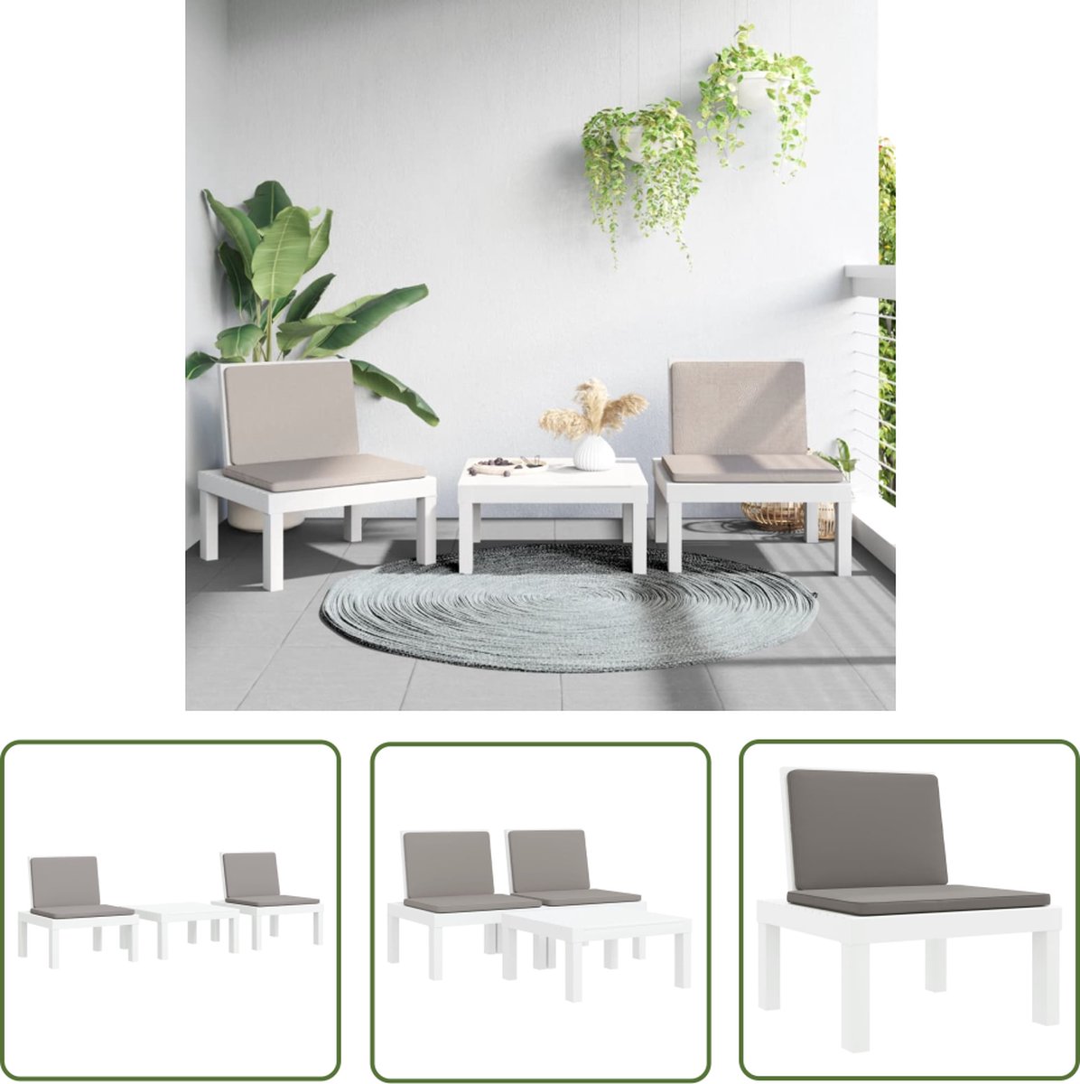 Tuin loungeset met witte kussens en tafel, The Living Store.