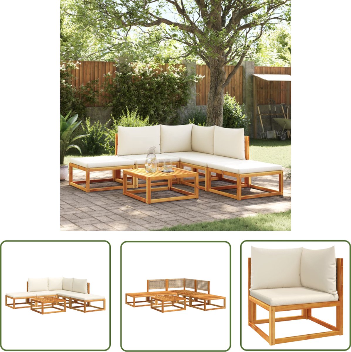 The Living Store 6-delige Loungeset met kussens massief acaciahout - Tuinset - Lounge Set - Acacia Hout - Pe Rattan - Buitendecoratie