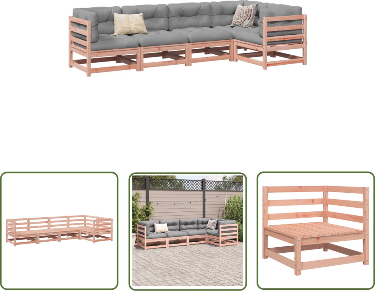 The Living Store 5-delige Loungeset massief douglas vurenhout - Tuinstoel - Lounge Set - Tuinset - Houten Bank - Buis Meubel