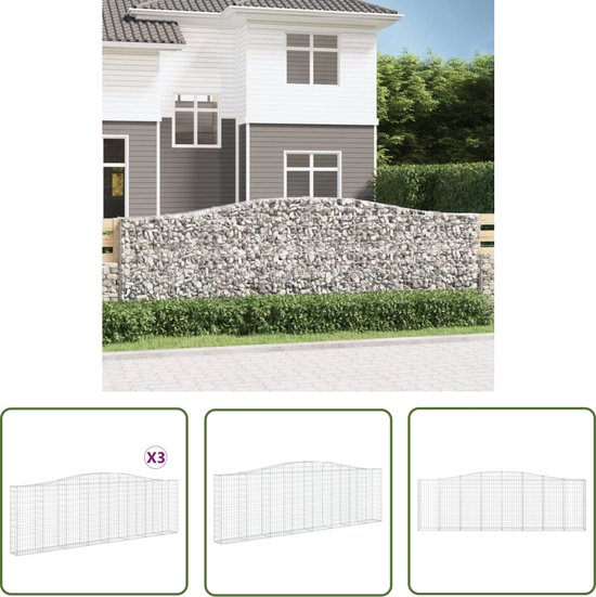 The Living Store Gabions 3 pcs courbés 400x30x120/140 cm fer - Pot de fleurs