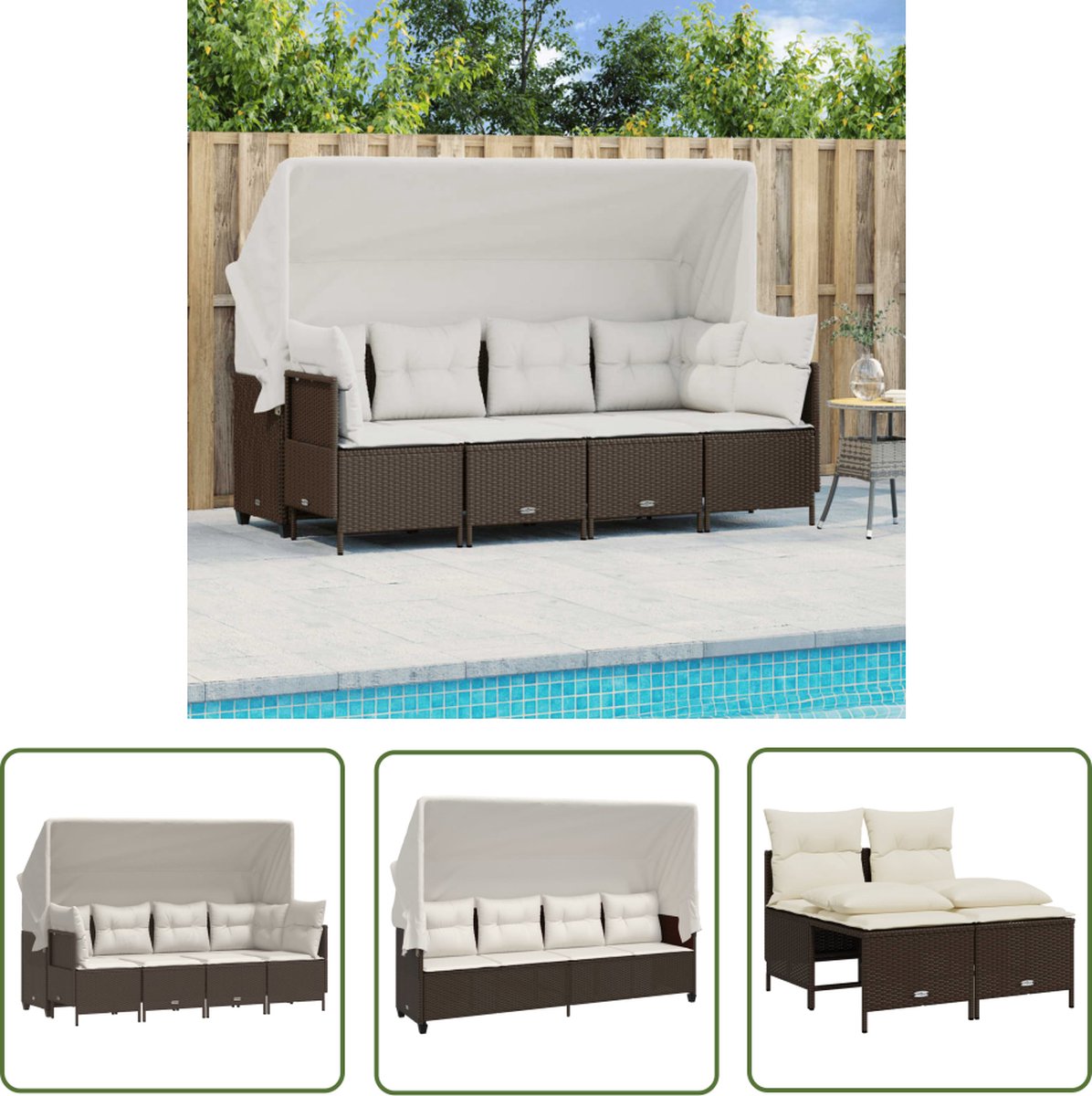 The Living Store 5-delige Loungeset met kussens poly rattan bruin - Loungebank - Lounge Set - Tuinset - Buitendecoratie - Outdoor Furniture