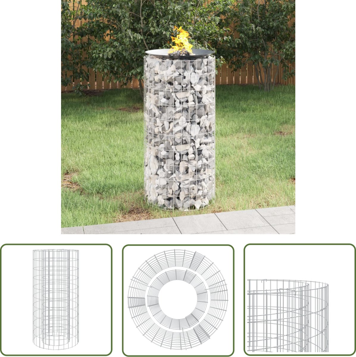 Foyer En Gabion Rond 100x100 Cm - Fer Galvanisé, à Remplir De Pierres Pour Jardin