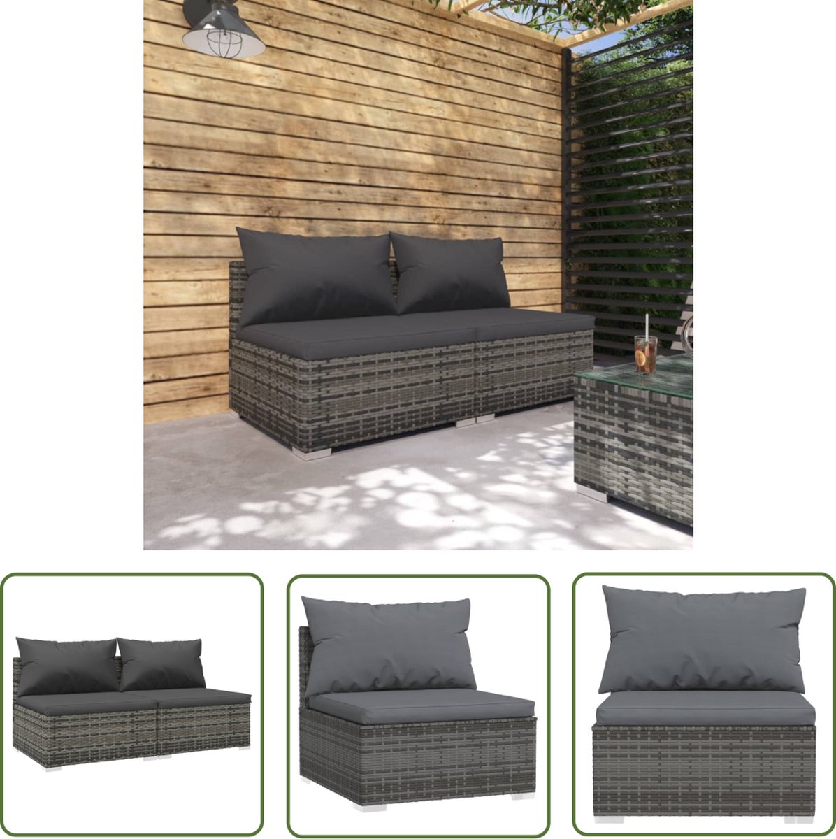 The Living Store 2-delige Loungeset met kussens poly rattan grijs - Tuinstoel - Lounge Set - Buitendecor - Outdoor Furniture - Poly Rattan The Living Store 2-delige Loungeset met kussens poly rattan grijs - Tuinstoel - Lounge Set - Buitendecor - Outdoor Furniture - Poly Rattan - Image 1