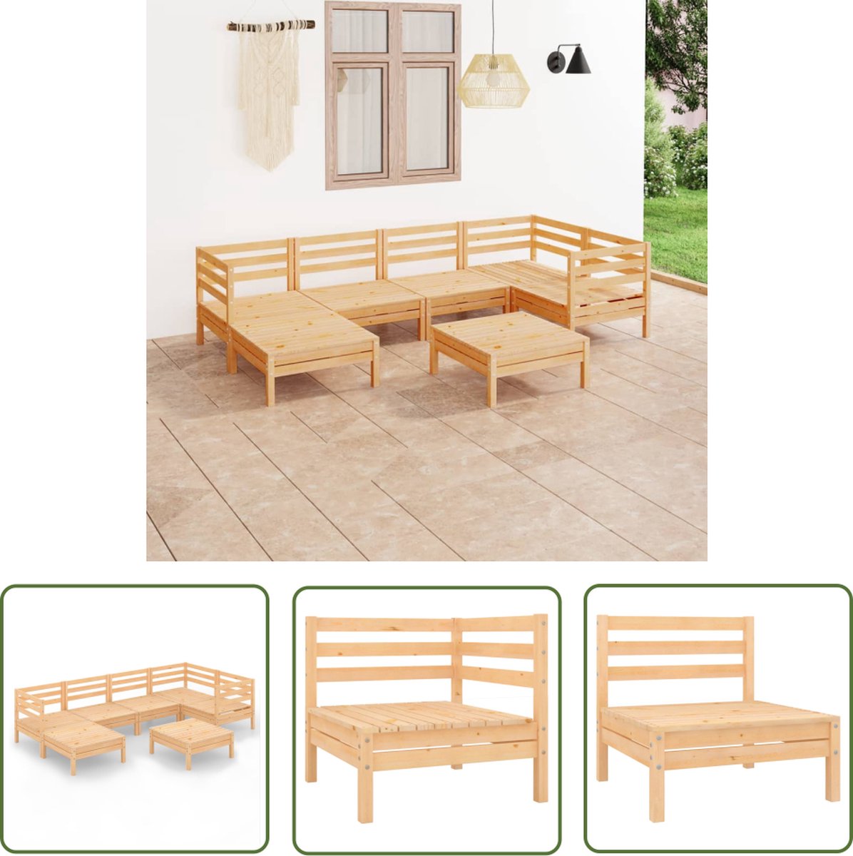 The Living Store 7-delige Loungeset massief grenenhout - Tuin Lounge Set - Lounge Set Hout - Pallets Bank - Buitentijnen - Garden Furniture