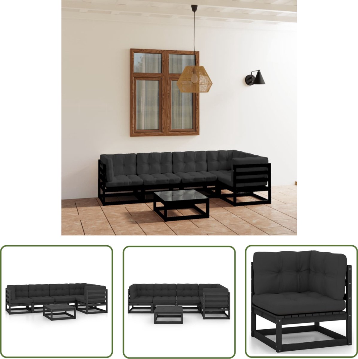 The Living Store 6-delige Loungeset met kussens massief grenenhout - Loungeset - Tuinset - Tuinmeubel - Houten Lounge - Loungestoel
